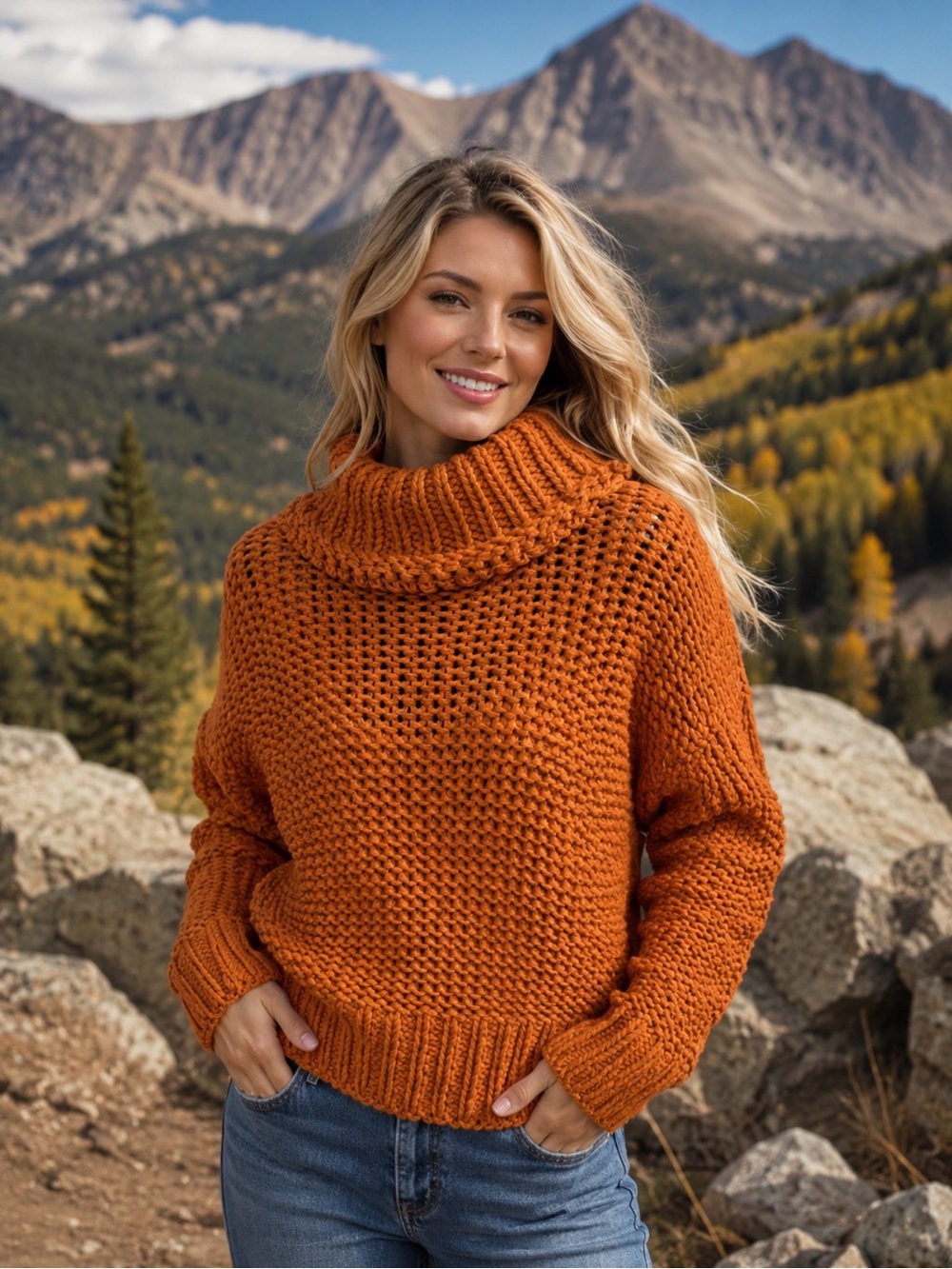 Free People Chunky Turtleneck Sweater - Rust Orange